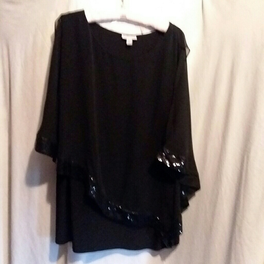 Black Sequin Trimmed Blouse EUC